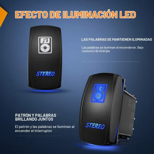 Vista 4 de Nilight Interruptor basculante de barra de luz LED, interruptor basculante estéreo, interruptor de encendido/apagado láser de 5 pines, 20A/12V, Azul