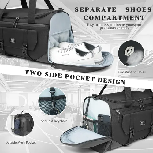 Vista 3 de BSHG Bolsa de deporte para hombres y mujeres con compartimento para zapatos y bolsillo húmedo, bolsa de lona deportiva, bolsas de entrenamiento