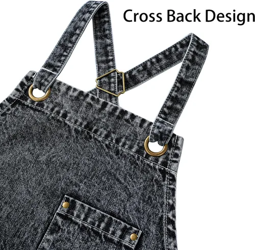 Vista 6 de Delantal Tobyan de Mezclilla de Algodón Suave - Delantal Unisex Ajustable con Babero de 5 Bolsillos Perfecto para Cocinas