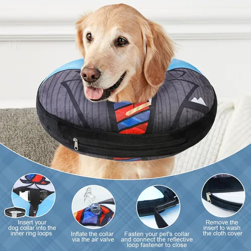 Vista 6 de BEAUTYZOO Alternativa al cono para perro después de la cirugía para perros grandes, medianos y pequeños, collar de cono inflable suave para perros