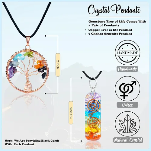 Vista 3 de BEZAVO Árbol de la vida de los siete chakras, hecho a mano, piedra preciosa de cristal curativo para energía positiva, equilibrio espiritual