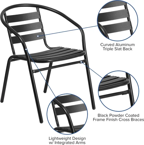 Vista 3 de Flash Furniture TLH-ALUM-28SQ-017BK4-GG Lila - Juego de mesa cuadrada de aluminio para interiores y exteriores de 27.5 pulgadas con 4 sillas Negro