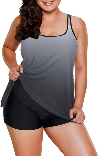 Vista 2 de MARZXIN Traje de baño tankini para mujer, diseño floral, de dos piezas, camiseta sin mangas, traje de baño con pantalones cortos