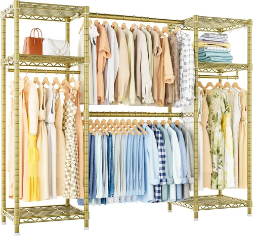 Vista 11 de Ulif E7 - Perchero para ropa, sistema de almacenamiento de ropa resistente con barras extensibles, perchero de metal con 6 estantes de alambre