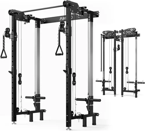 Vista 14 de Mikolo Folding Squat Rack, Wall Mounted Power Rack with Cable Crossover Machine & LAT Pull Down, Functional Trainer with 5 Adjustable Function
