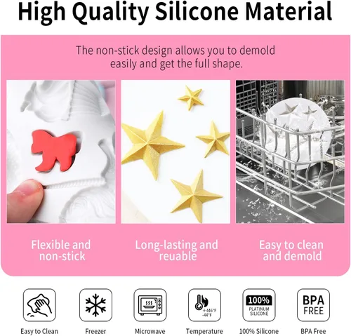 Vista 4 de KALAIEN 2 moldes de silicona con forma de corazón 3D con forma de corazón, pasta de goma de mascar para chocolate, decoración de galletas, pasteles