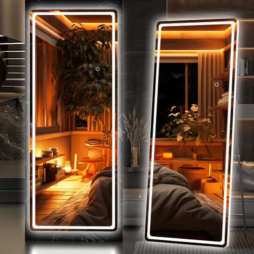 Vista 22 de Hasipu - Espejo de cuerpo entero con luces, 56 x 16 pulgadas, espejo de pie con led para montaje en pared para sala de estar, dormitorio