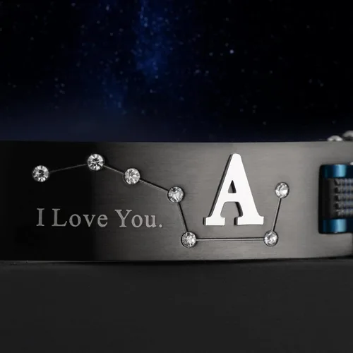Vista 6 de Pulsera de dos tonos de acero inoxidable para hombre, chapado en iones negro y azul, regalo para hombres, marido, padre