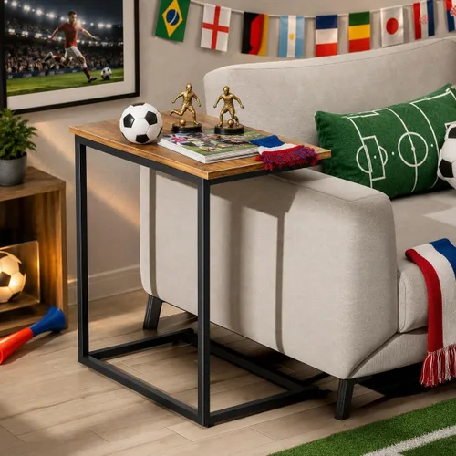 Vista 2 de Pipishell - Mesa auxiliar en forma de C de 27 pulgadas de alto, mesa lateral para sofá deslizable debajo, mesa de sofá en forma de C para sala