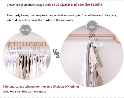Vista 4 de Paquete de 3 perchas para blusas 5 en 1 que ahorran espacio, perchas acolchadas antideslizantes con brazo oscilante, acero inoxidable resistente