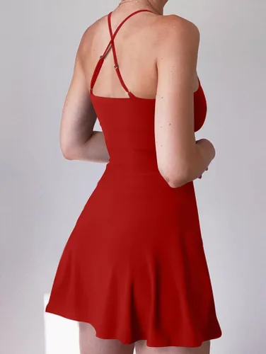 Vista 3 de HYZ Minivestido deportivo casual con cuello redondo y tirantes delgados para mujer con pantalones cortos