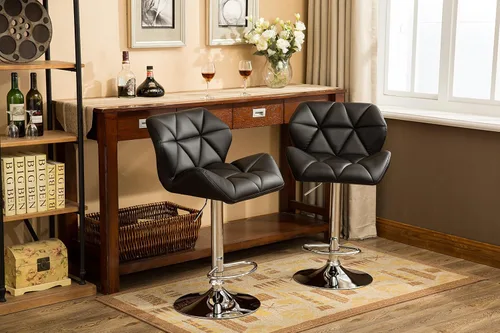 Vista 3 de Roundhill Furniture PC190BK Glasgow taburetes de bar con altura ajustable, Metal, Negro