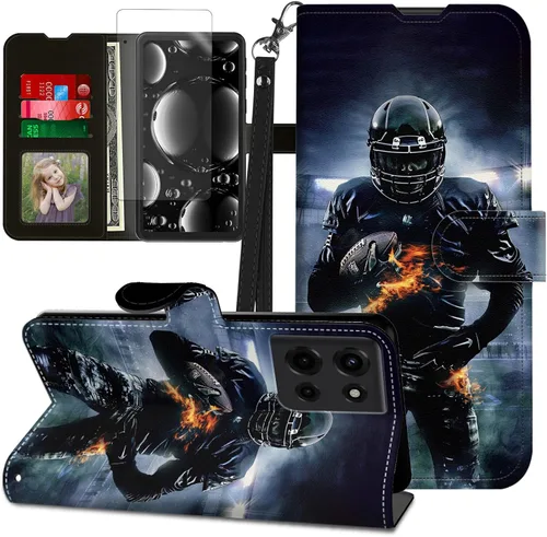 Vista 181 de Funda para Motorola Edge 2022 con protector de pantalla, soporte y tarjetero y correa para la muñeca, funda magnética para Moto Edge 2022 5G UW Lobo