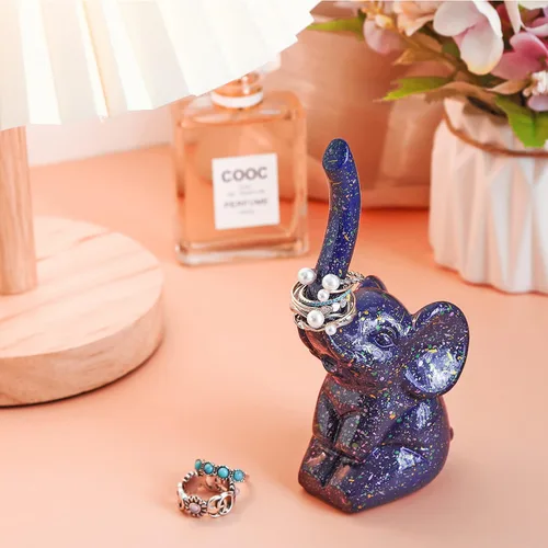 Vista 2 de PUDDING CABIN Soporte para anillos de elefante morado, lindo organizador de anillos, regalo único de elefante para mujeres, mamá, día de la madre