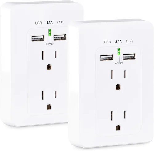 Vista 3 de CyberPower MP18HO007 Power Wall Tap, 2 tomacorrientes, 2 puertos de carga USB, paquete de 2 2 tomacorrientes, 2 puertos de carga USB, paquete de 2