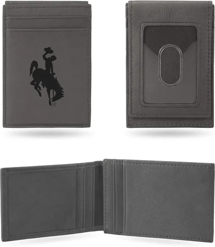 Vista 29 de Rico Industries NCAA - Cartera de bolsillo frontal grabada con láser gris, compacta, cómoda, delgada