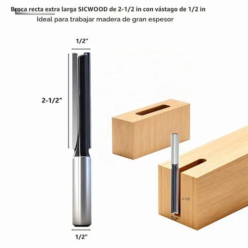 Vista 2 de Juego de brocas de enrutador extra largo de 2-1/2 pulgadas rectas, vástago de 1/2, broca de carburo de 2 flautas, para ranurado profundo de madera