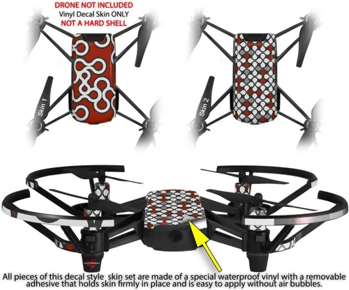 Vista 2 de Paquete de 2 calcomanías de piel compatibles con DJI Ryze Tello Locknodes 03 Dron rojo oscuro no incluido