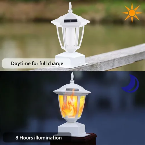 Vista 4 de Dynaming Paquete de 2 luces solares para postes de llama para exteriores, lámparas alimentadas por energía solar, luces LED de llama parpadeante