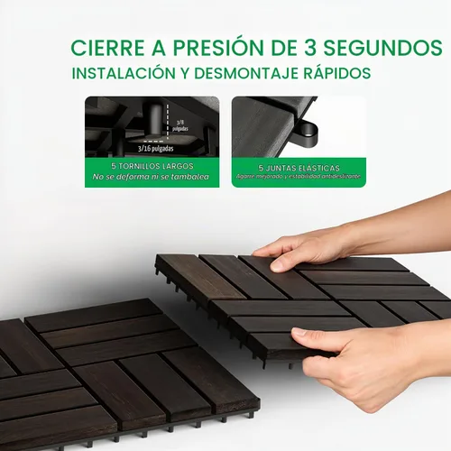 Vista 6 de Idzo Baldosas de Terraza Entrelazadas 9.6 PIES CUADRADOS - 10 PIEZAS Baldosas Impermeables de Madera de Acacia para Patio, Baldosas de Piso