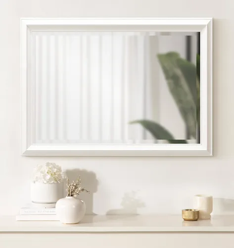 Vista 4 de Kate and Laurel Whitley Espejo de pared tradicional enmarcado; 24 x 34; blanco; espejo de baño rectangular costero con perfil de transición y diseño