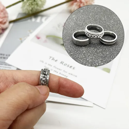 Vista 7 de Svovin Juego de 16 anillos giratorios de acero inoxidable para hombres y mujeres, cadena sencilla y fresca, con incrustaciones, antiansiedad
