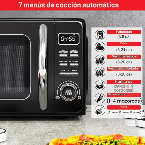 Vista 5 de Galanz GLCMKZ11BKR10 - Horno microondas retro de encimera, con funciones de cocción y recalentamiento automáticos, descongelación, inicio rápido