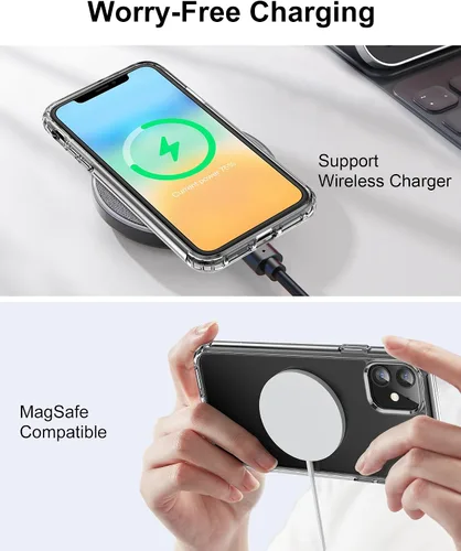 Vista 7 de HOOMIL Funda para iPhone 11 con 2 protectores de pantalla de vidrio templado, no amarillea, protección contra caídas, arañazos, transparente, parte
