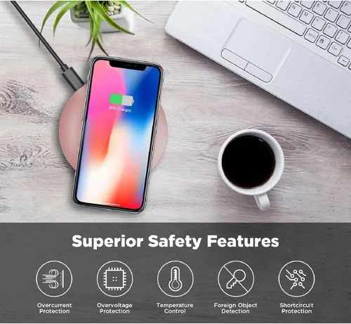 Vista 3 de Cargador inalámbrico de 15 W rosa rápido compatible con T-Mobile REVVL 7 PRO 5G, almohadilla de carga delgada de carga rápida