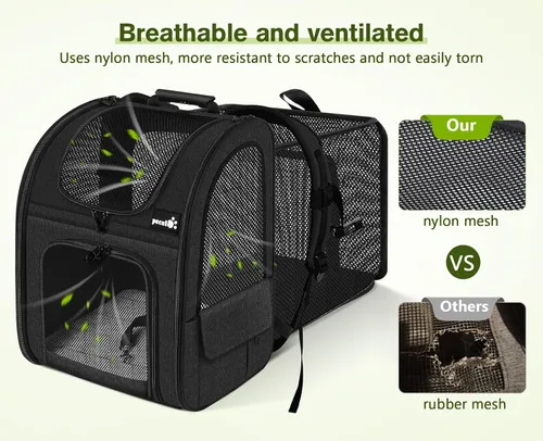 Vista 4 de Pecute - Mochila para mascotas, extensible con malla transpirable para perros pequeños, gatos, mochila para mascotas, para senderismo, viajes