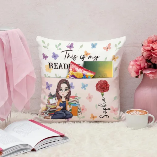 Vista 5 de ENCYCOM Almohada de bolsillo personalizada para lectura de libros, almohadas de lectura personalizadas con nombre, regalo único para niñas, mujeres