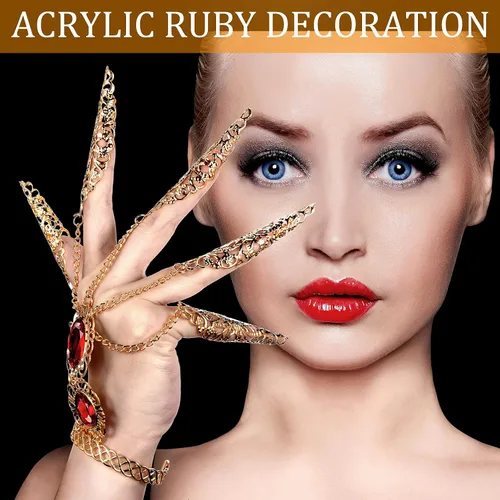 Vista 4 de Maitys 2 pulseras de oro con incrustaciones de acrílico para mujer, pulsera egipcia gitana para danza del vientre, con uñas de dedo, disfraz