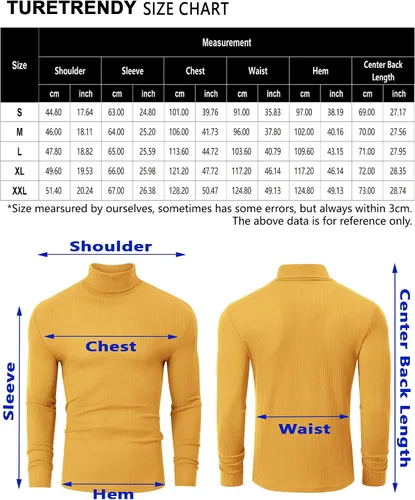 Vista 6 de TURETRENDY Camisetas elásticas para hombre, cuello alto, manga larga, de punto, casual, ajustadas, básicas
