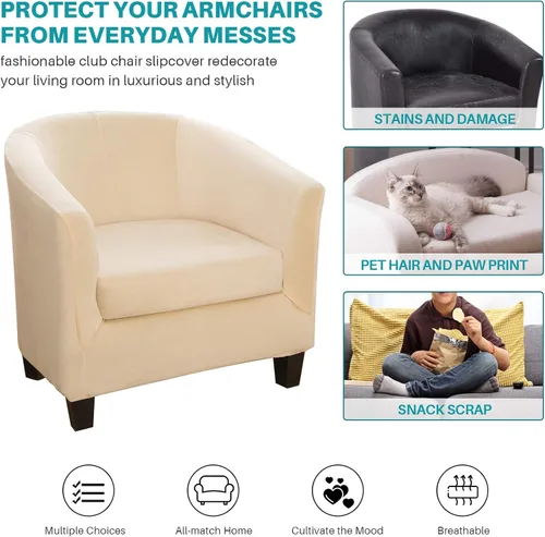 Vista 7 de Fundas de terciopelo para silla de bañera de 2 piezas con funda de cojín, fundas de alta elasticidad para sillón de club, funda protectora