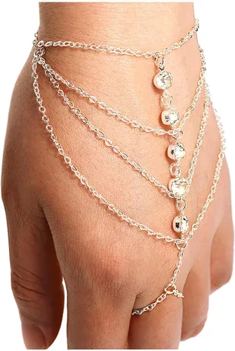 Vista 2 de Suyi - Pulsera con anillo, cadena y diamantes de imitación para mujeres y chicas