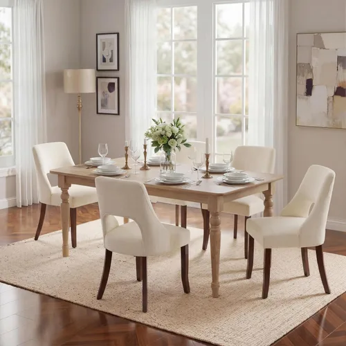 Vista 3 de UVV Juego de 2 sillas de comedor de madera, sillas de comedor modernas de mediados de siglo tapizadas en tela para cocina y comedor, silla de cena