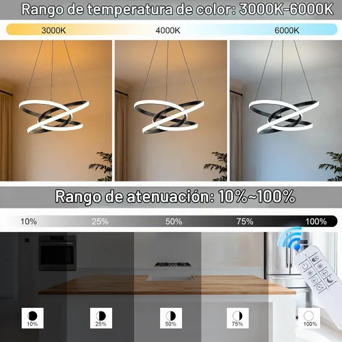 Vista 3 de MAYNA - Lámpara de araña de anillo moderna, lámpara colgante LED regulable