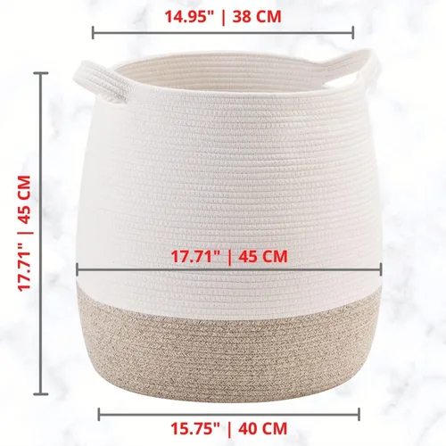 Vista 6 de MINTWOOD Design Cesta decorativa grande de cuerda de algodón tejida de 17 x 17 pulgadas para sala de estar, cesta de lavandería, cestas