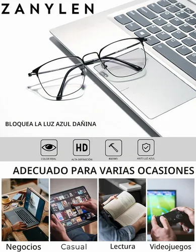 Vista 2 de ZanyLen Lentes de bloqueo de luz azul, para computadora/juegos/TV/teléfonos para hombres/mujeres Negro