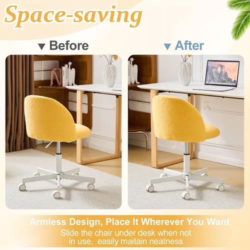 Vista 7 de VINGLI Silla de caramelo linda silla de escritorio sin brazos, cómoda silla de oficina pequeña con ruedas, silla de tocador, soporte lumbar, silla