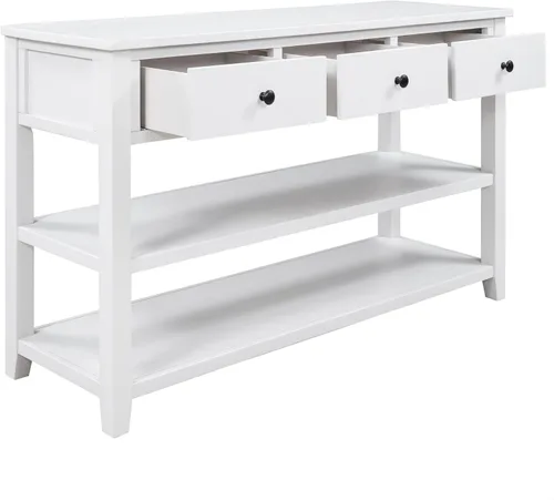 Vista 4 de GDFStudio Trexme - Mesa consola rectangular de madera de 50 pulgadas de largo con tres cajones de almacenamiento y dos estantes abiertos, mesa