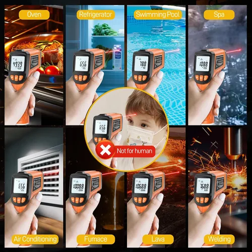 Vista 8 de Pistola termómetro infrarroja, pistola de temperatura infrarroja para cocinar, pistola de termómetro láser de -58 ℉ ~ 1076 ℉ con emisividad