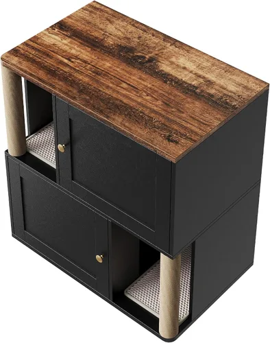 Vista 9 de CABIHOME Caja de arena doble para gatos con poste rascador, armario oculto 2 en 1 con tapete de arena, caja de arena grande para 2 gatos, color negro