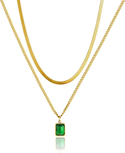 Vista 5 de Tasiso 14K Gold Filled Herringbone Choker Necklace Set Double Layer Snake Chain Herringbone Chain Necklace Layering Necklace Set Cuban Chain