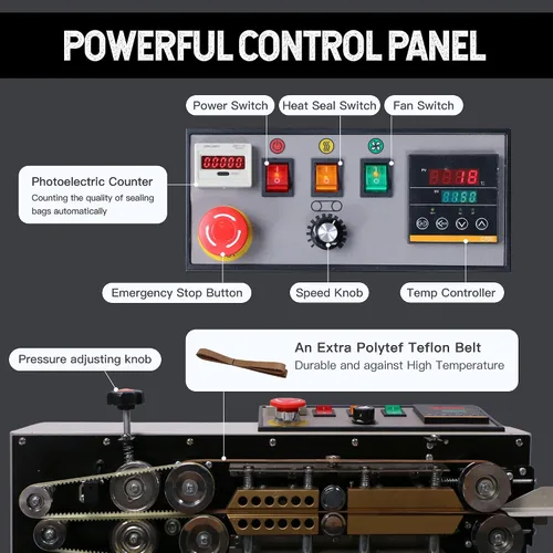 Vista 3 de U.S. Solid Máquina de sellado de sellador de banda de bolsa continua, sellador de banda horizontal automático con control de temperatura digital