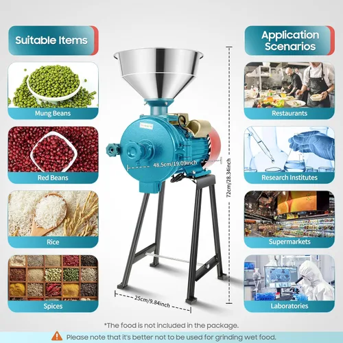 Vista 9 de Molinillo eléctrico de 2200 W, molinillo de alimentación eléctrica comercial resistente, molinillo seco de 1400 r/min, cereales, grano de maíz