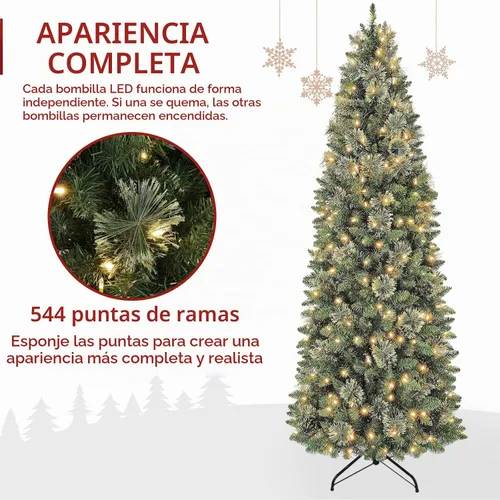Vista 2 de Hykolity - Árbol de Navidad delgado preiluminado de 6 pies con 200 luces LED blancas cálidas 586 Branch Tips with Pine Needles, Hinged Design and
