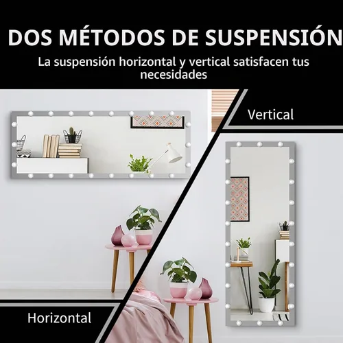 Vista 4 de Espejo de longitud completa con luces, espejo de cuerpo de 63 x 24 pulgadas con 22 bombillas LED regulables, 3 modos de color, control táctil