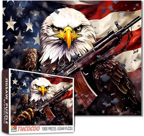 Vista 18 de Rompecabezas de 1000 piezas con la bandera americana y águila para adultos, rompecabezas del 4 de julio, para juegos de actividades familiares