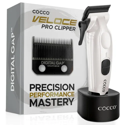Vista 12 de Cocco Veloce Pro Clipper, Digital Gap Ambassador Graphene Taper Blade Profesional Clipper, Motor BLDC de alto par, totalmente metálico, inalámbrico